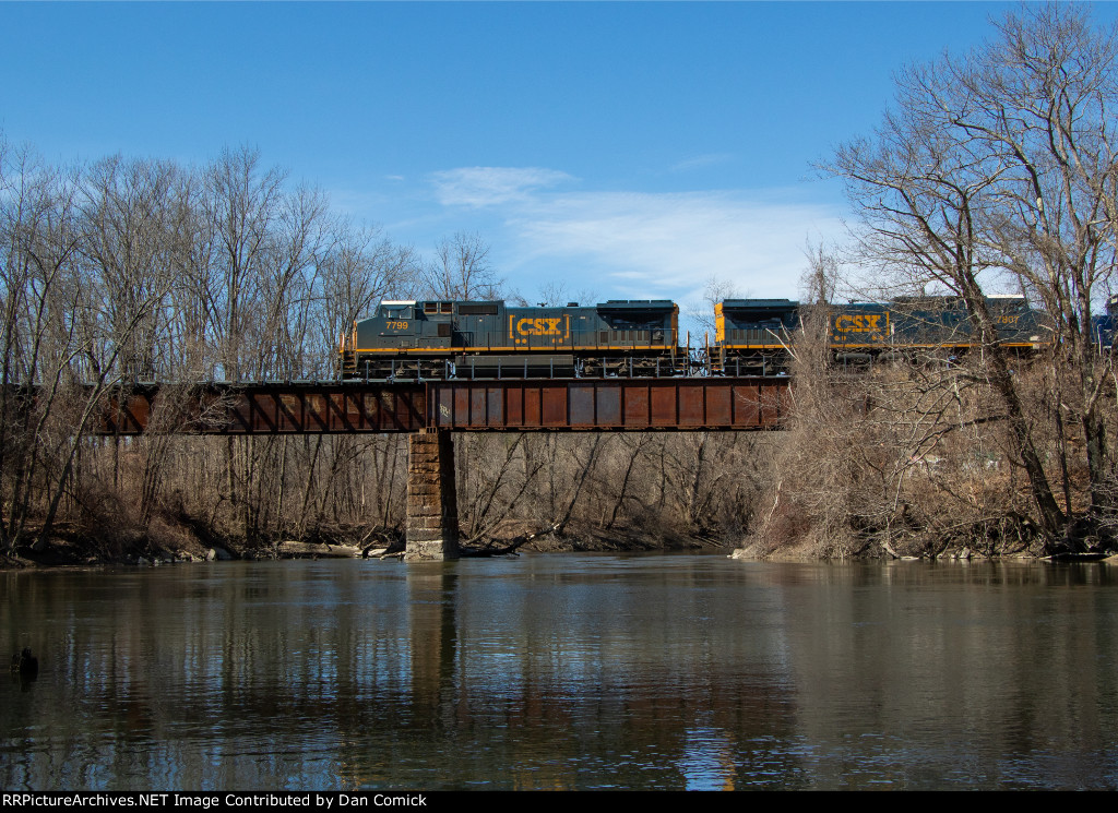 CSXT 7799 Leads L070 over the Presumpscot River
